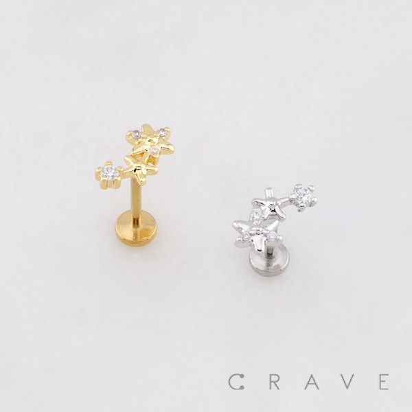 CONSTELLATION MULTI STAR STARFISH CZ THREADLESS (PUSH IN) 316L SURGICAL STEEL LABRET SET